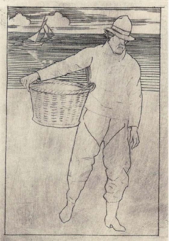 Joseph E.Southall Fisherman and basket Southwold china oil painting image